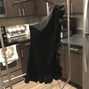 Black J-Crew one shoulder ruffle dress!